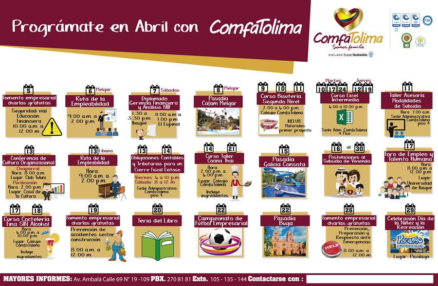 PROGRAMADOR EVENTOS ABRIL COMFATOLIMA